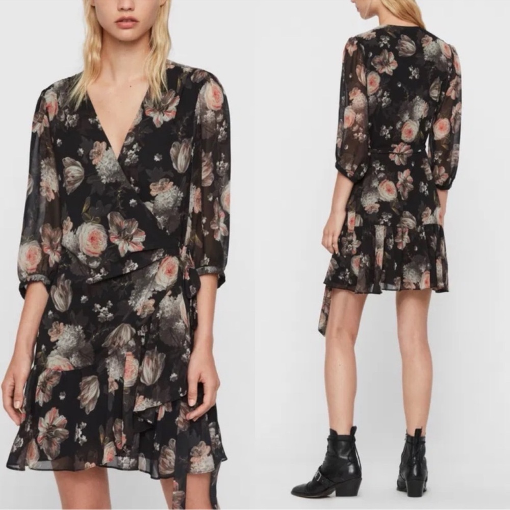 All Saints Jade Eden Black Mini Dress Small, excellent condition